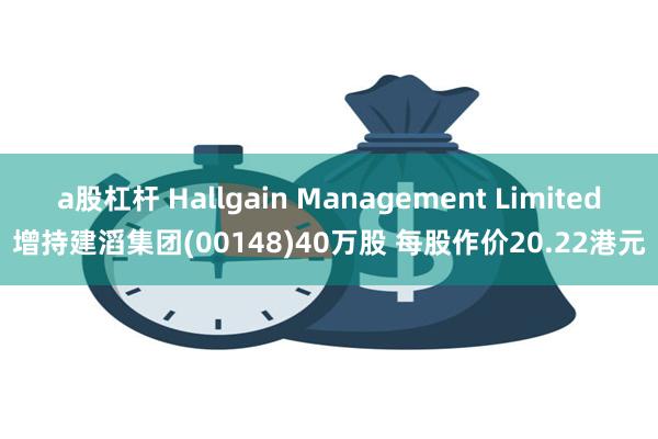 a股杠杆 Hallgain Management Limited增持建滔集团(00148)40万股 每股作价20.22港元